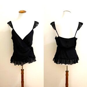 Express Elegant Black Ruffle Trim Women's Top